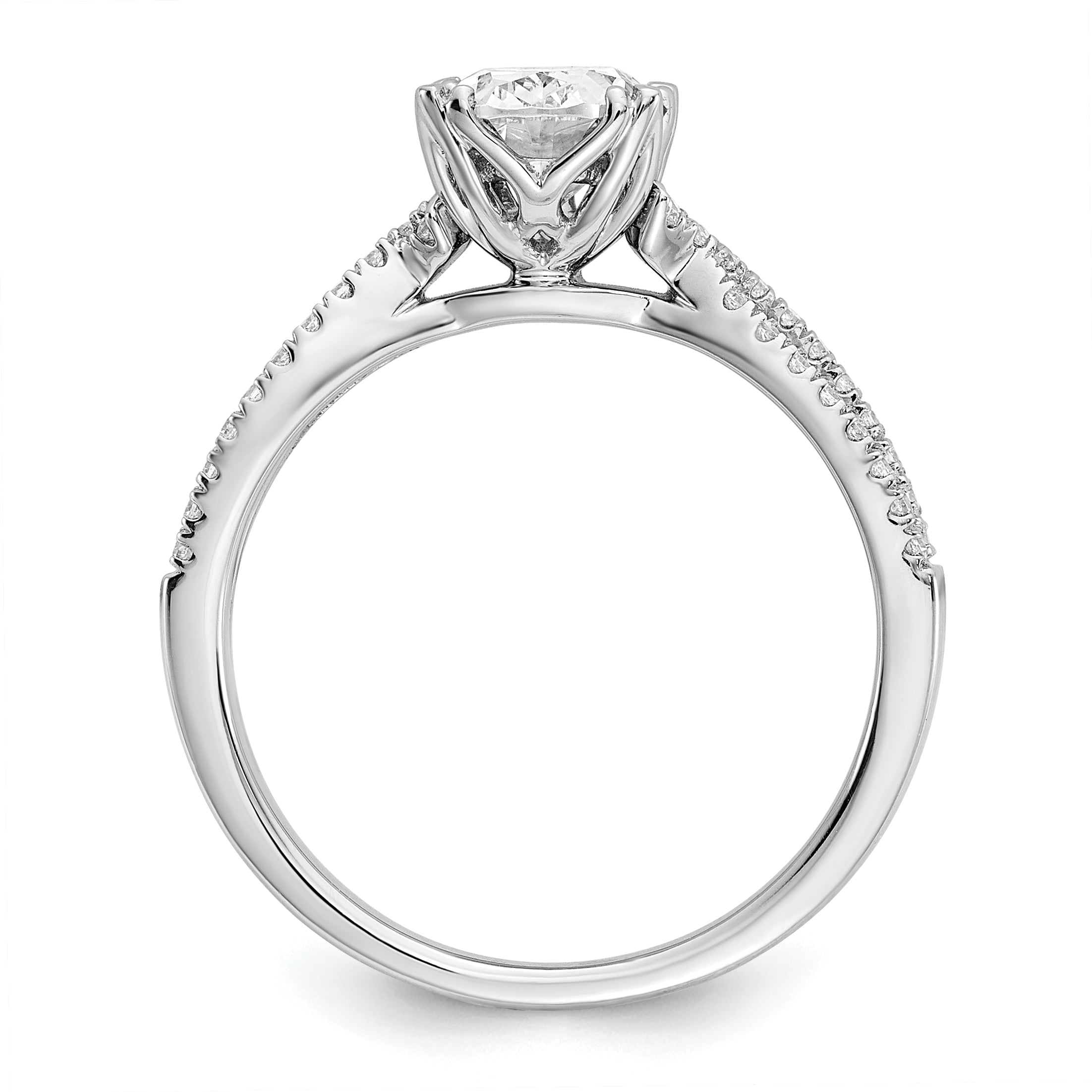 14K White Gold Criss Cross (Holds 1 Carat (8.00X6.1mm) Oval Center) 1/5 Diamond Semi Mount Engagement Ring