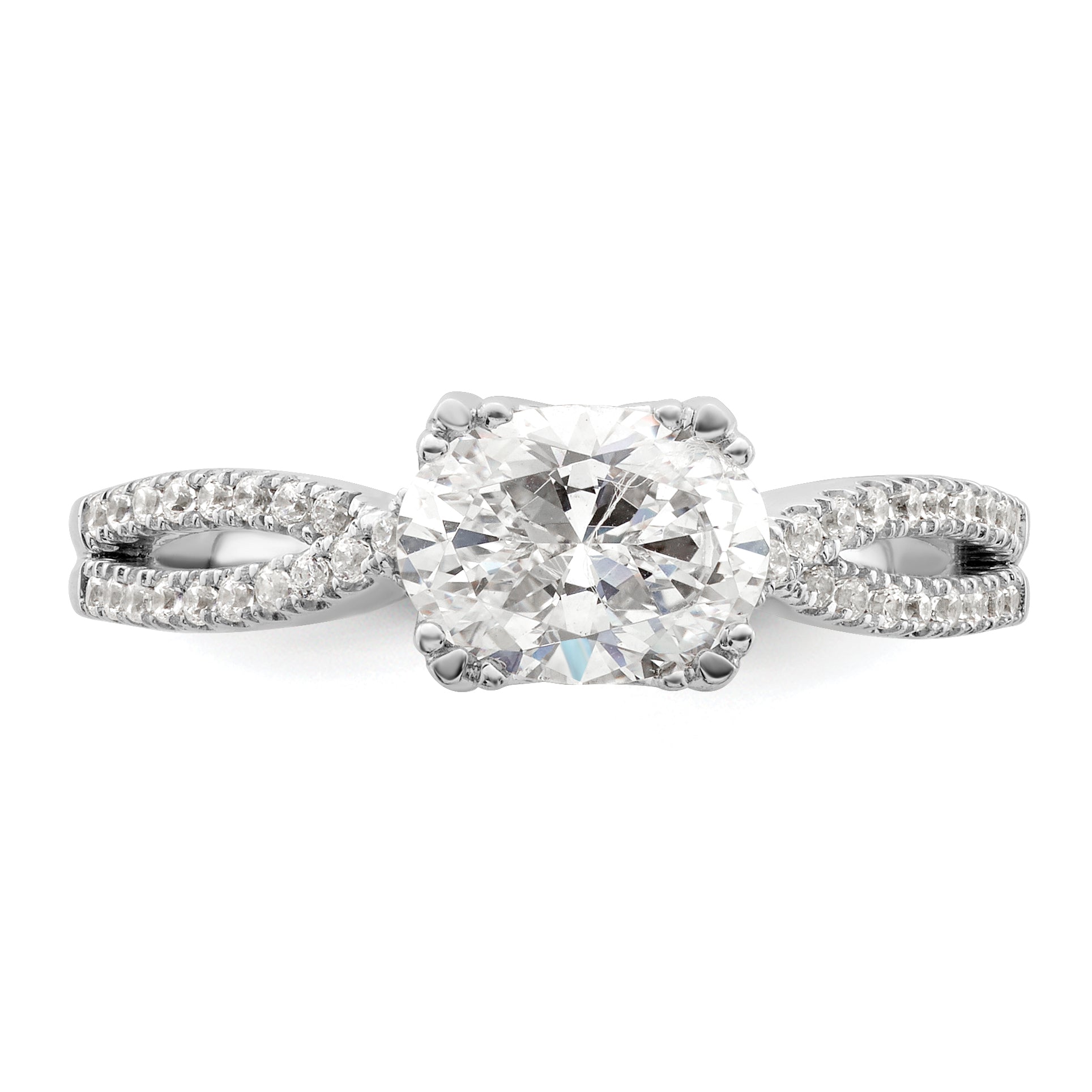 14K White Gold Criss Cross (Holds 1 Carat (8.00X6.1mm) Oval Center) 1/5 Diamond Semi Mount Engagement Ring