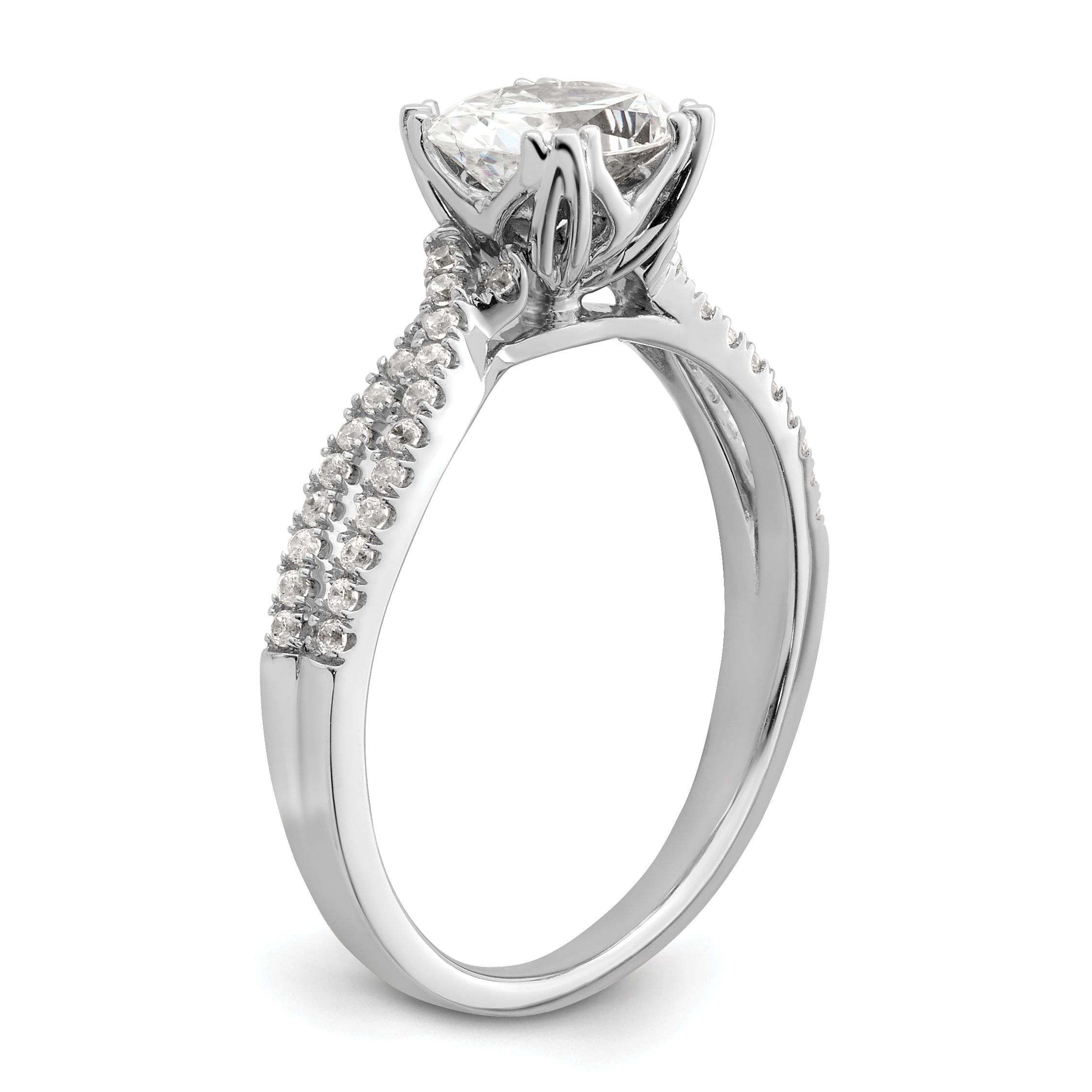 14K White Gold Criss Cross (Holds 1 Carat (8.00X6.1mm) Oval Center) 1/5 Diamond Semi Mount Engagement Ring