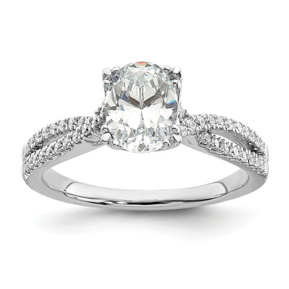 14K White Gold Criss Cross (Holds 1 Carat (8.00X6.1mm) Oval Center) 1/5 Diamond Semi Mount Engagement Ring
