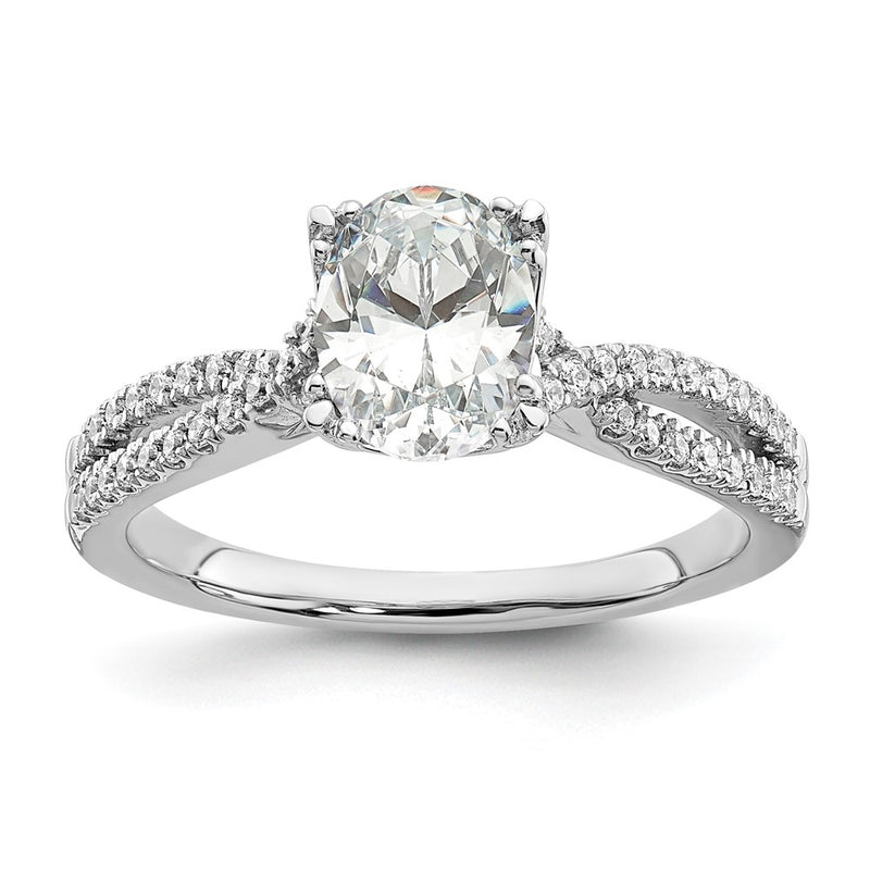 14K White Gold Criss Cross (Holds 1 Carat (8.00X6.1mm) Oval Center) 1/5 Diamond Semi Mount Engagement Ring