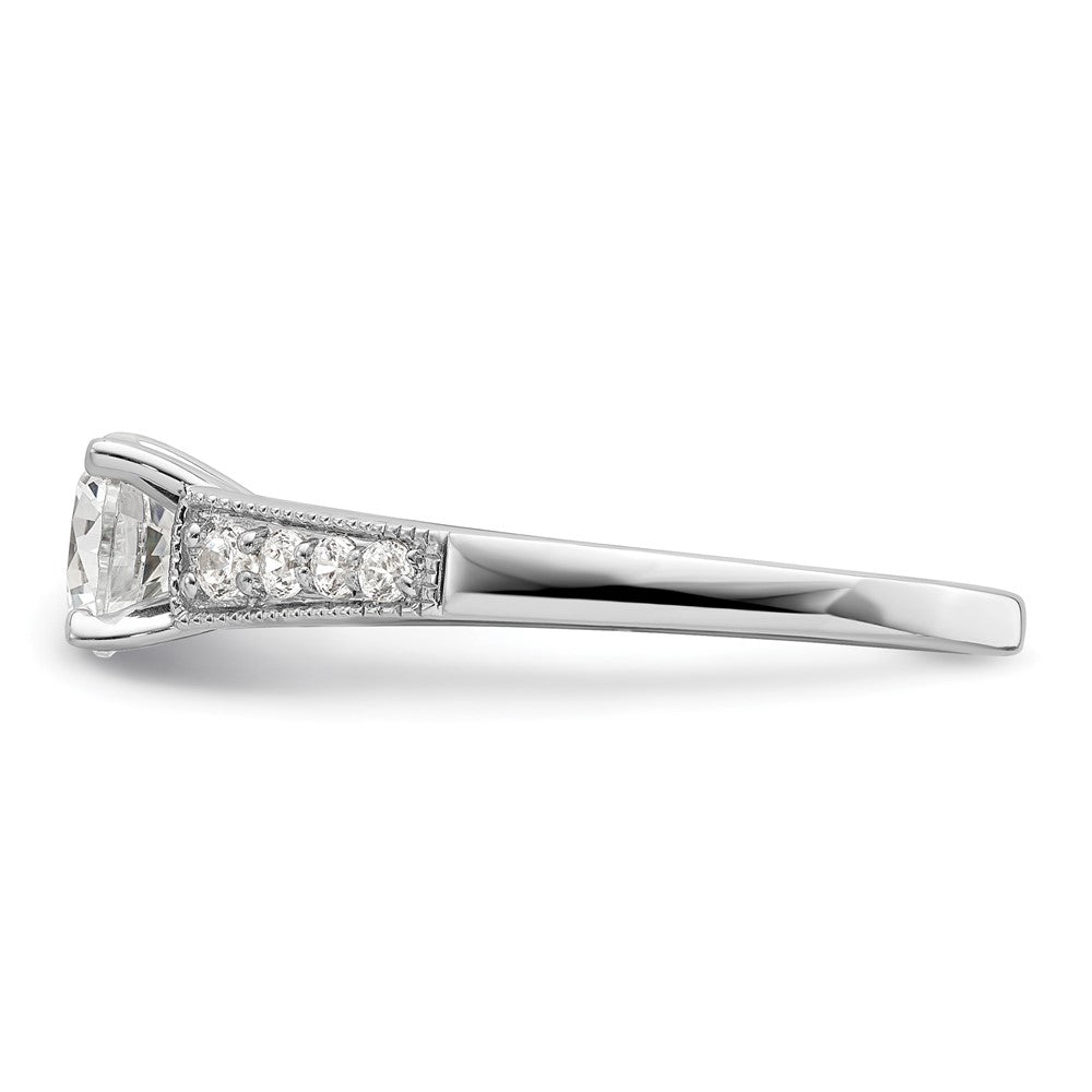 14K White Gold (Holds 1 Carat (6.5mm) Round Center) 1/5 Diamond Semi Mount Engagement Ring
