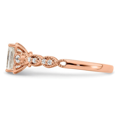 14K Rose Gold (Holds 1 Carat (6.9X5.2mm) Emerald Cut Center) 1/8 Diamond Semi Mount Engagement Ring