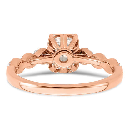14K Rose Gold (Holds 1 Carat (6.9X5.2mm) Emerald Cut Center) 1/8 Diamond Semi Mount Engagement Ring