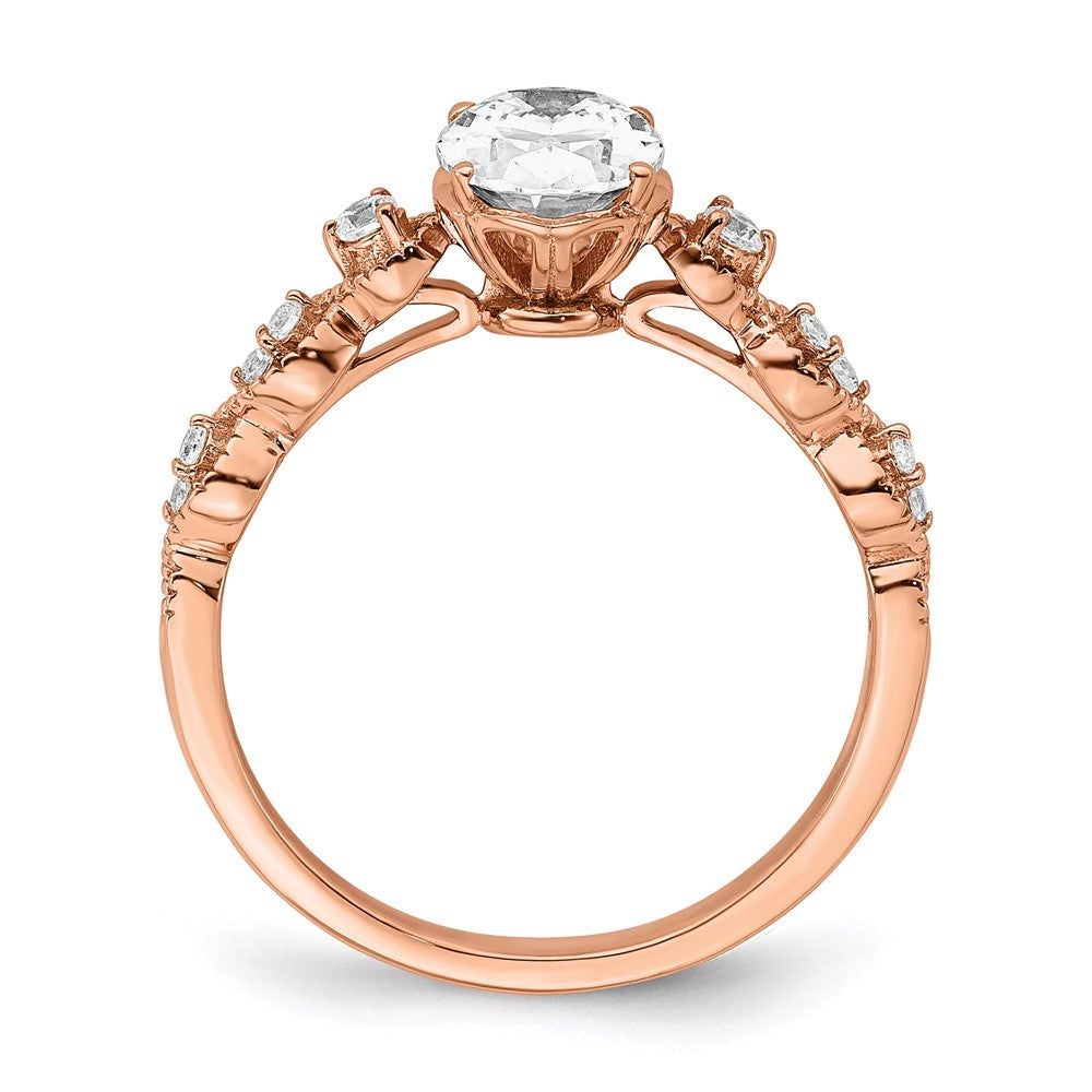 14K Rose Gold (Holds 1 Carat (8.00X6.1mm) Oval Center) 1/8 Diamond Semi Mount Engagement Ring