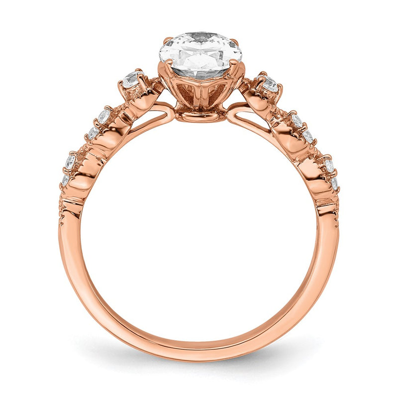 14K Rose Gold (Holds 1 Carat (8.00X6.1mm) Oval Center) 1/8 Diamond Semi Mount Engagement Ring