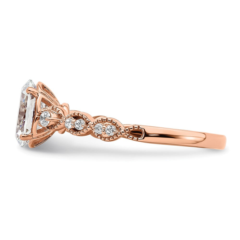 14K Rose Gold (Holds 1 Carat (8.00X6.1mm) Oval Center) 1/8 Diamond Semi Mount Engagement Ring