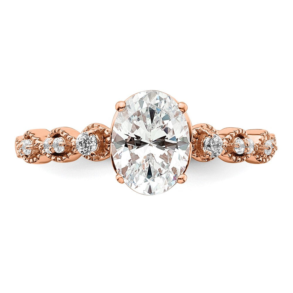 14K Rose Gold (Holds 1 Carat (8.00X6.1mm) Oval Center) 1/8 Diamond Semi Mount Engagement Ring