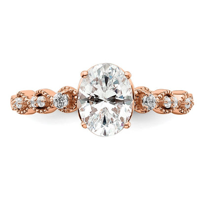 14K Rose Gold (Holds 1 Carat (8.00X6.1mm) Oval Center) 1/8 Diamond Semi Mount Engagement Ring