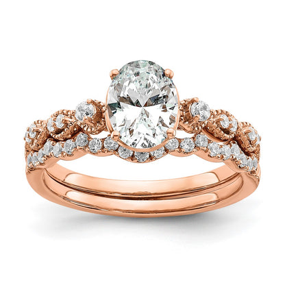 14K Rose Gold (Holds 1 Carat (8.00X6.1mm) Oval Center) 1/8 Diamond Semi Mount Engagement Ring