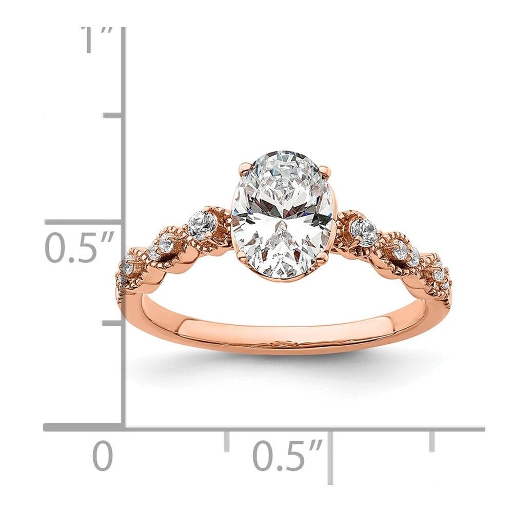 14K Rose Gold (Holds 1 Carat (8.00X6.1mm) Oval Center) 1/8 Diamond Semi Mount Engagement Ring