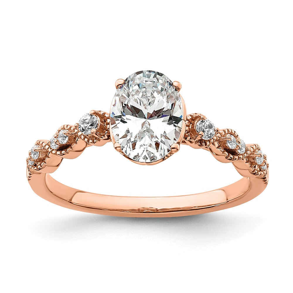 14K Rose Gold (Holds 1 Carat (8.00X6.1mm) Oval Center) 1/8 Diamond Semi Mount Engagement Ring