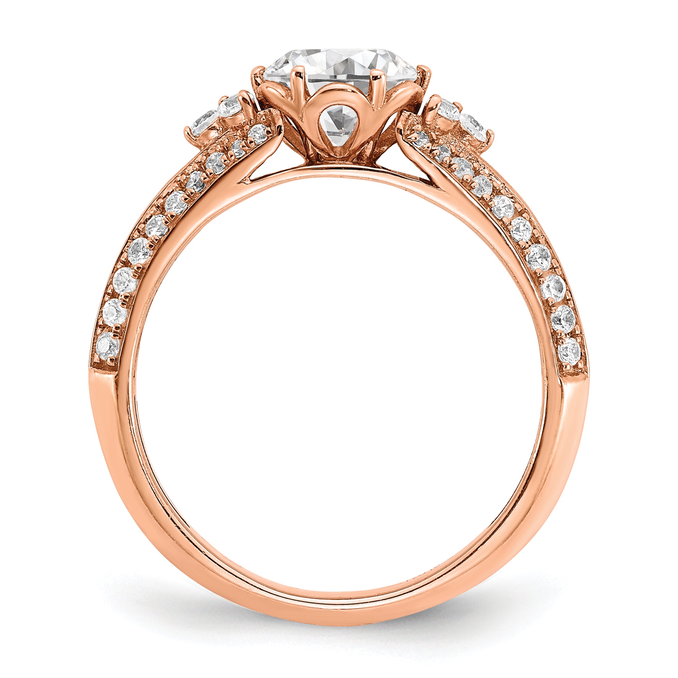 14K Rose Gold (Holds 1 Carat (6.5mm) Round Center) 1/3 Diamond Semi Mount Engagement Ring