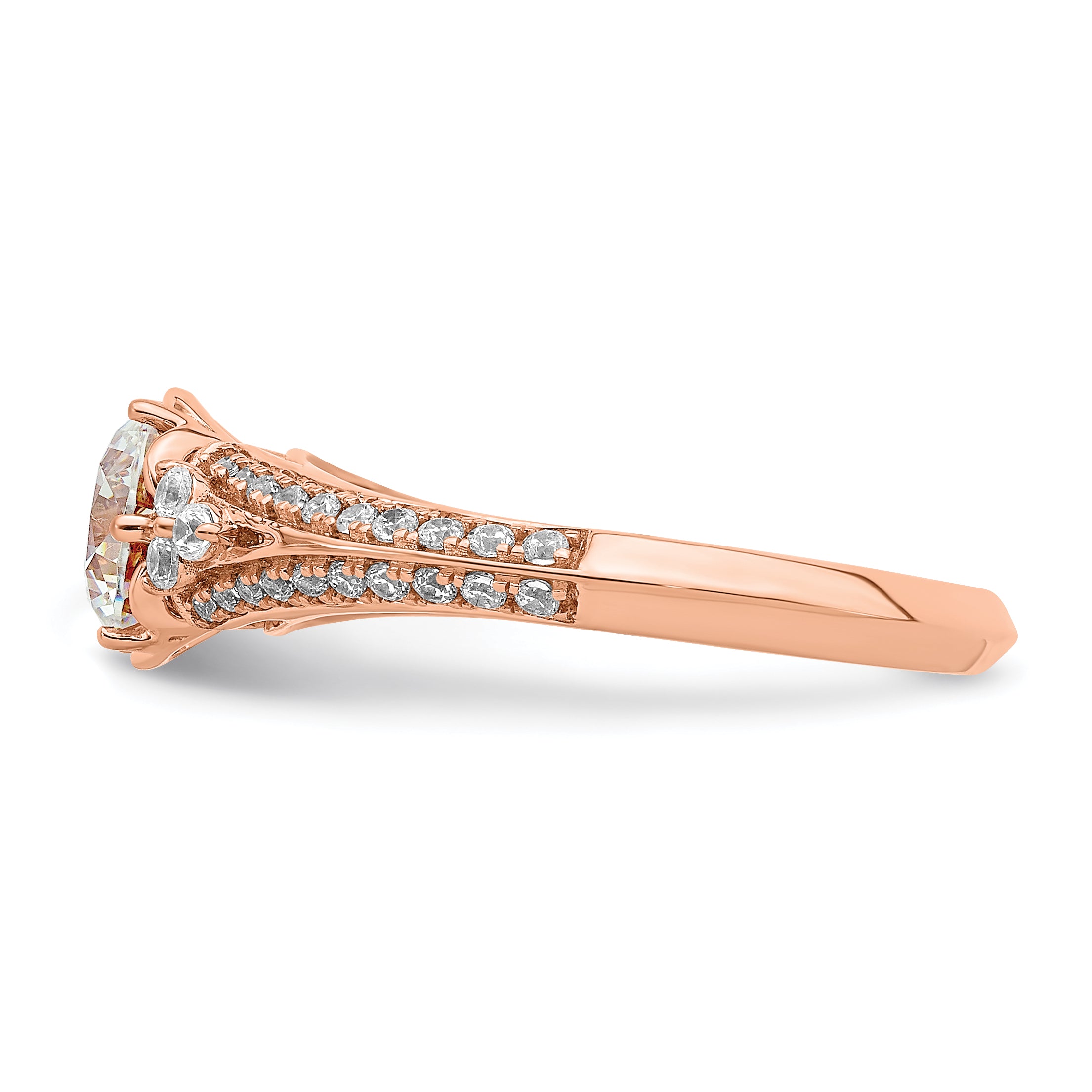 14K Rose Gold (Holds 1 Carat (6.5mm) Round Center) 1/3 Diamond Semi Mount Engagement Ring