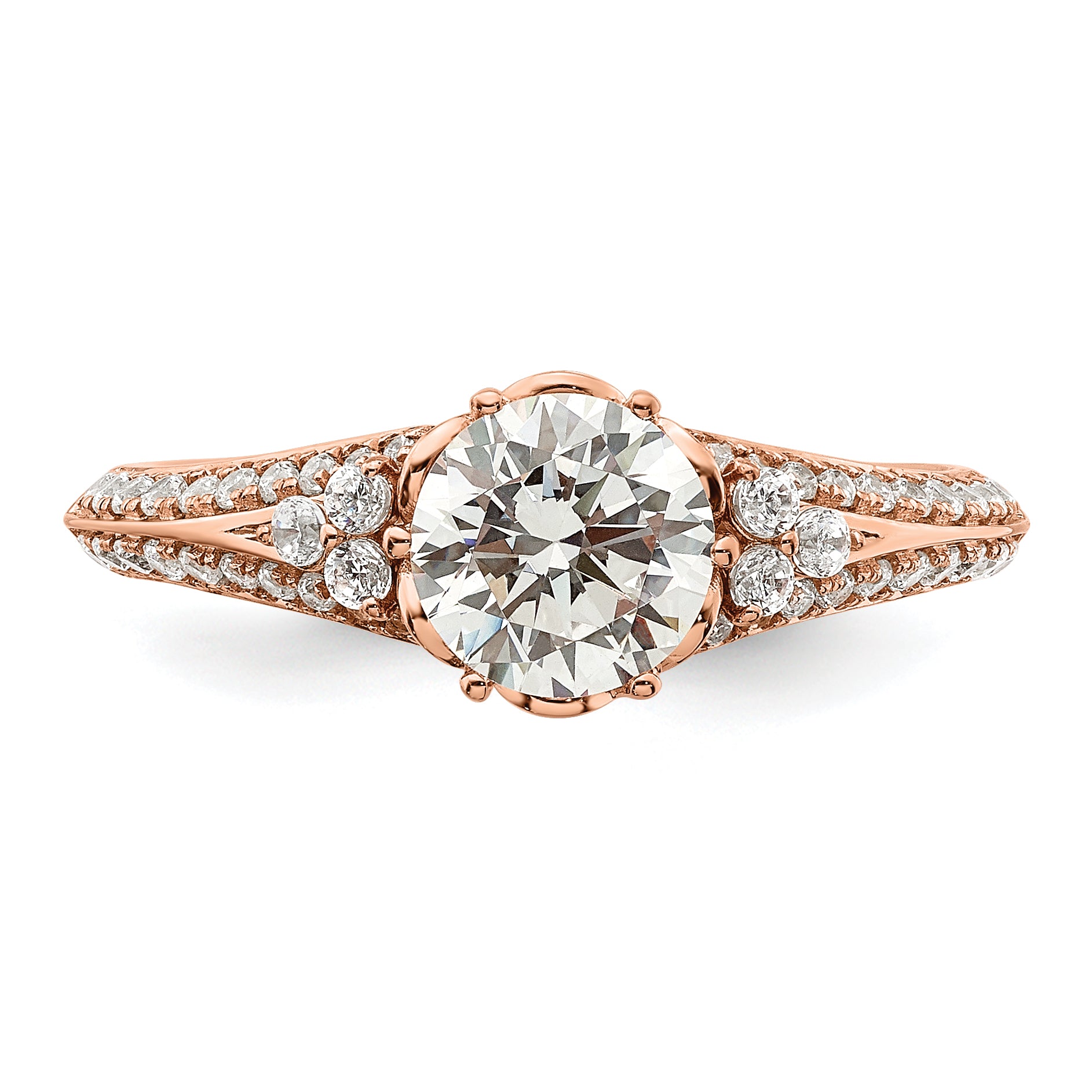 14K Rose Gold (Holds 1 Carat (6.5mm) Round Center) 1/3 Diamond Semi Mount Engagement Ring