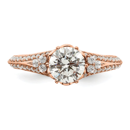14K Rose Gold (Holds 1 Carat (6.5mm) Round Center) 1/3 Diamond Semi Mount Engagement Ring