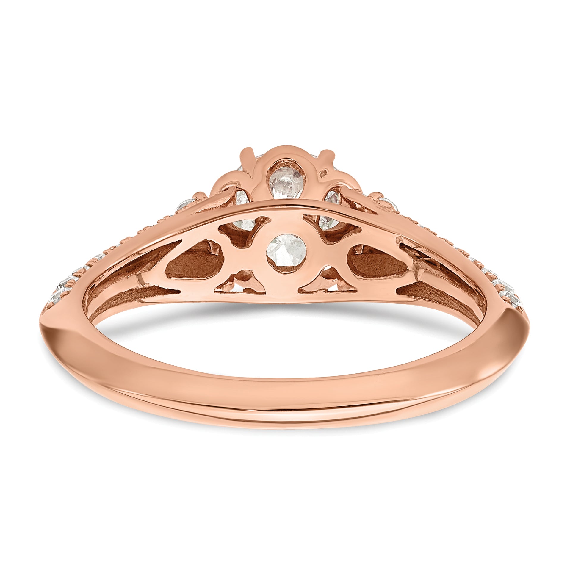 14K Rose Gold (Holds 1 Carat (6.5mm) Round Center) 1/3 Diamond Semi Mount Engagement Ring