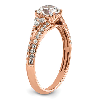 14K Rose Gold (Holds 1 Carat (6.5mm) Round Center) 1/3 Diamond Semi Mount Engagement Ring