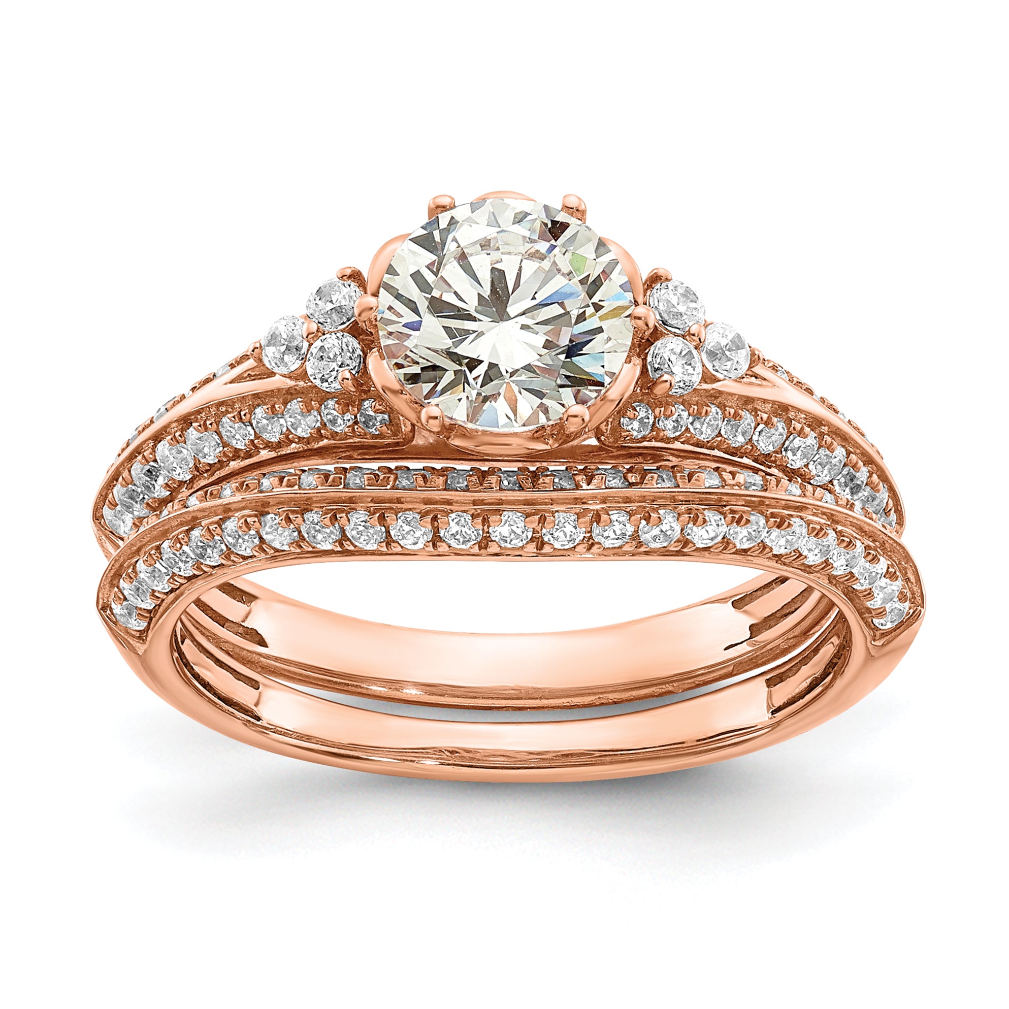 14K Rose Gold (Holds 1 Carat (6.5mm) Round Center) 1/3 Diamond Semi Mount Engagement Ring