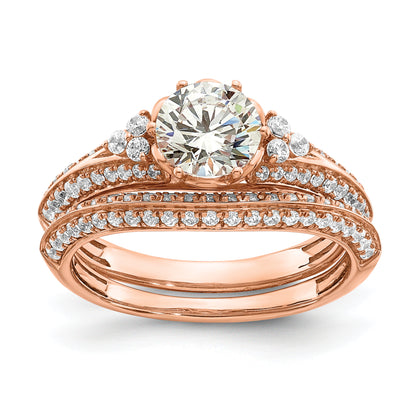 14K Rose Gold (Holds 1 Carat (6.5mm) Round Center) 1/3 Diamond Semi Mount Engagement Ring