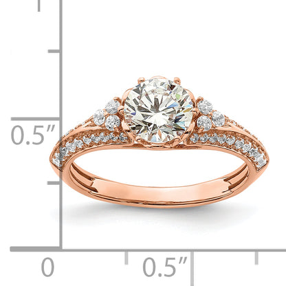 14K Rose Gold (Holds 1 Carat (6.5mm) Round Center) 1/3 Diamond Semi Mount Engagement Ring