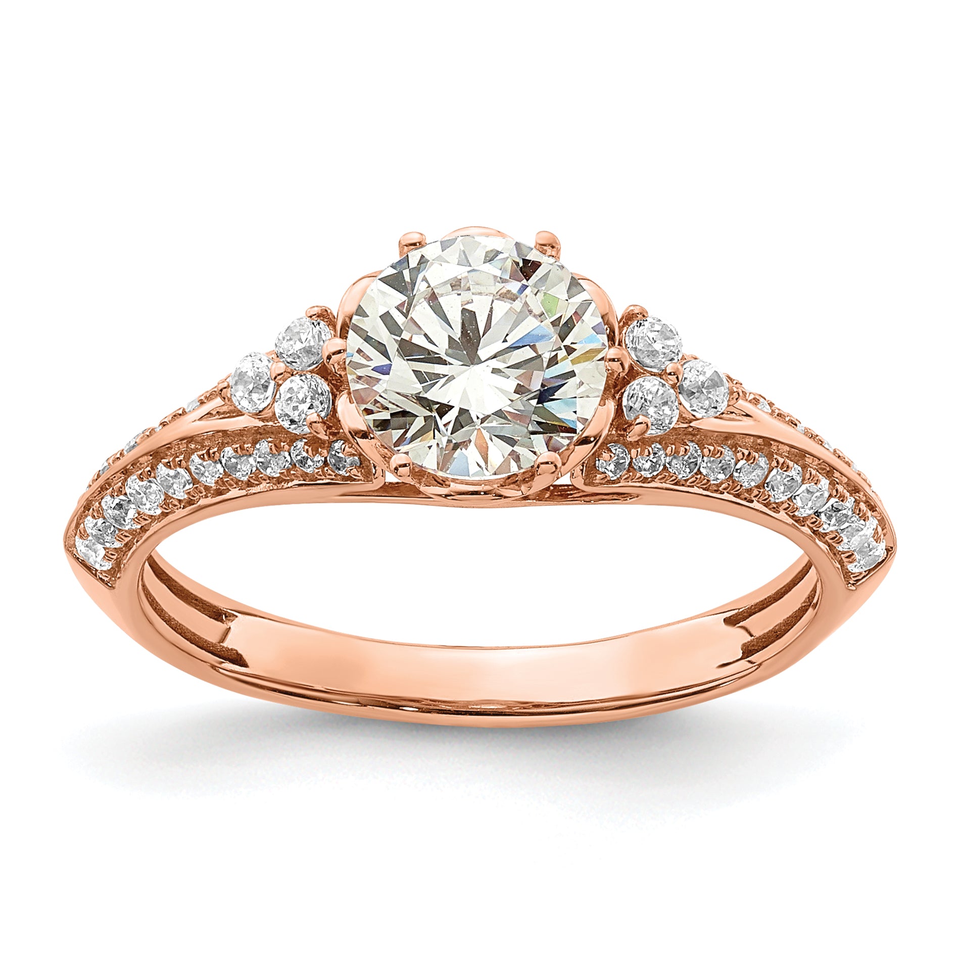 14K Rose Gold (Holds 1 Carat (6.5mm) Round Center) 1/3 Diamond Semi Mount Engagement Ring