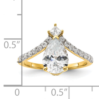 14K Yellow Gold Asymmetric (Holds 1.5 Carat (10X6.4mm) Pear Center) 1/2 Diamond Semi Mount Engagement Ring