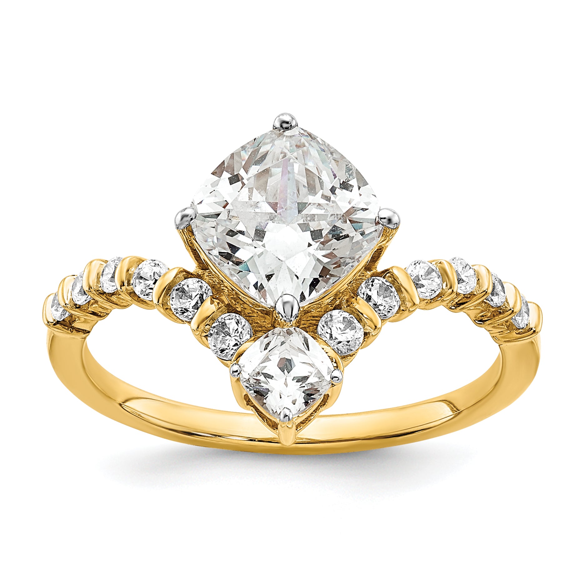 14K Yellow Gold Asymmetric (Holds 1.5 Carat (7.00X6.9mm) Cushion Center) 5/8 Diamond Semi Mount Engagement Ring