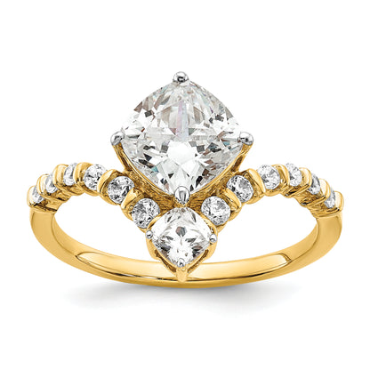 14K Yellow Gold Asymmetric (Holds 1.5 Carat (7.00X6.9mm) Cushion Center) 5/8 Diamond Semi Mount Engagement Ring