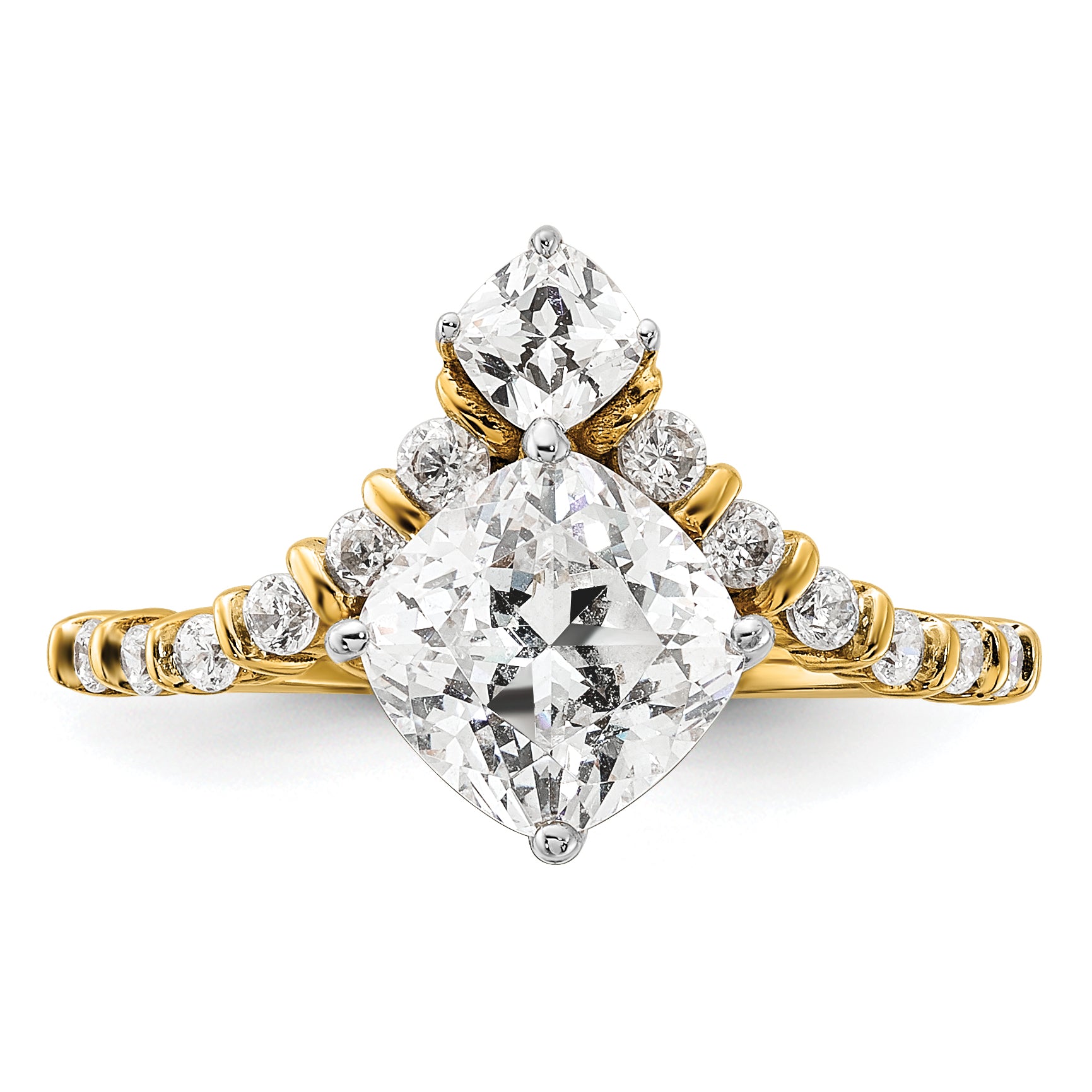 14K Yellow Gold Asymmetric (Holds 1.5 Carat (7.00X6.9mm) Cushion Center) 5/8 Diamond Semi Mount Engagement Ring