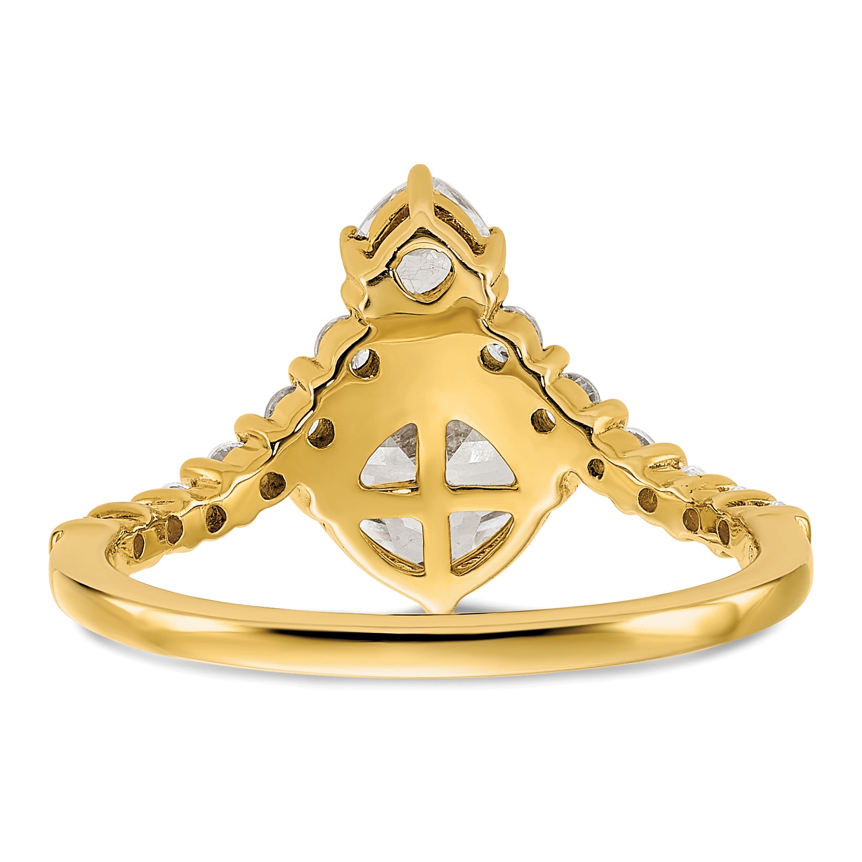 14K Yellow Gold Asymmetric (Holds 1.5 Carat (7.00X6.9mm) Cushion Center) 5/8 Diamond Semi Mount Engagement Ring