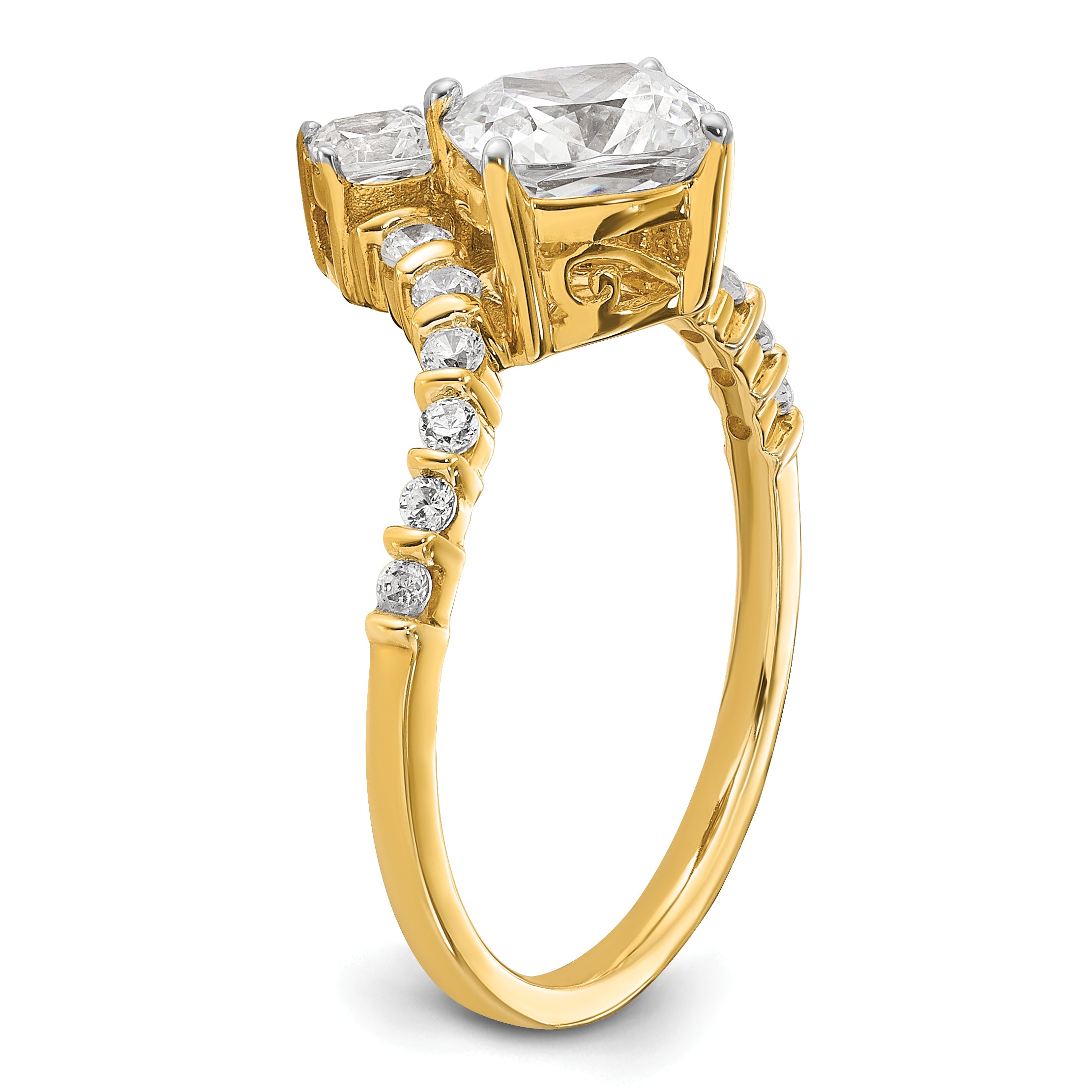 14K Yellow Gold Asymmetric (Holds 1.5 Carat (7.00X6.9mm) Cushion Center) 5/8 Diamond Semi Mount Engagement Ring