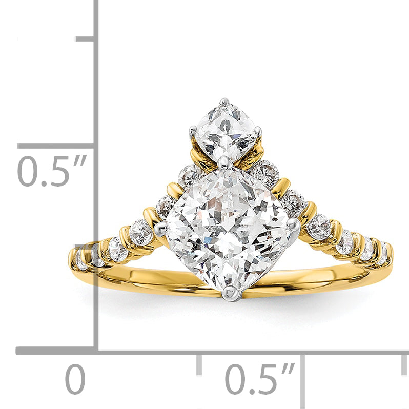 14K Yellow Gold Asymmetric (Holds 1.5 Carat (7.00X6.9mm) Cushion Center) 5/8 Diamond Semi Mount Engagement Ring