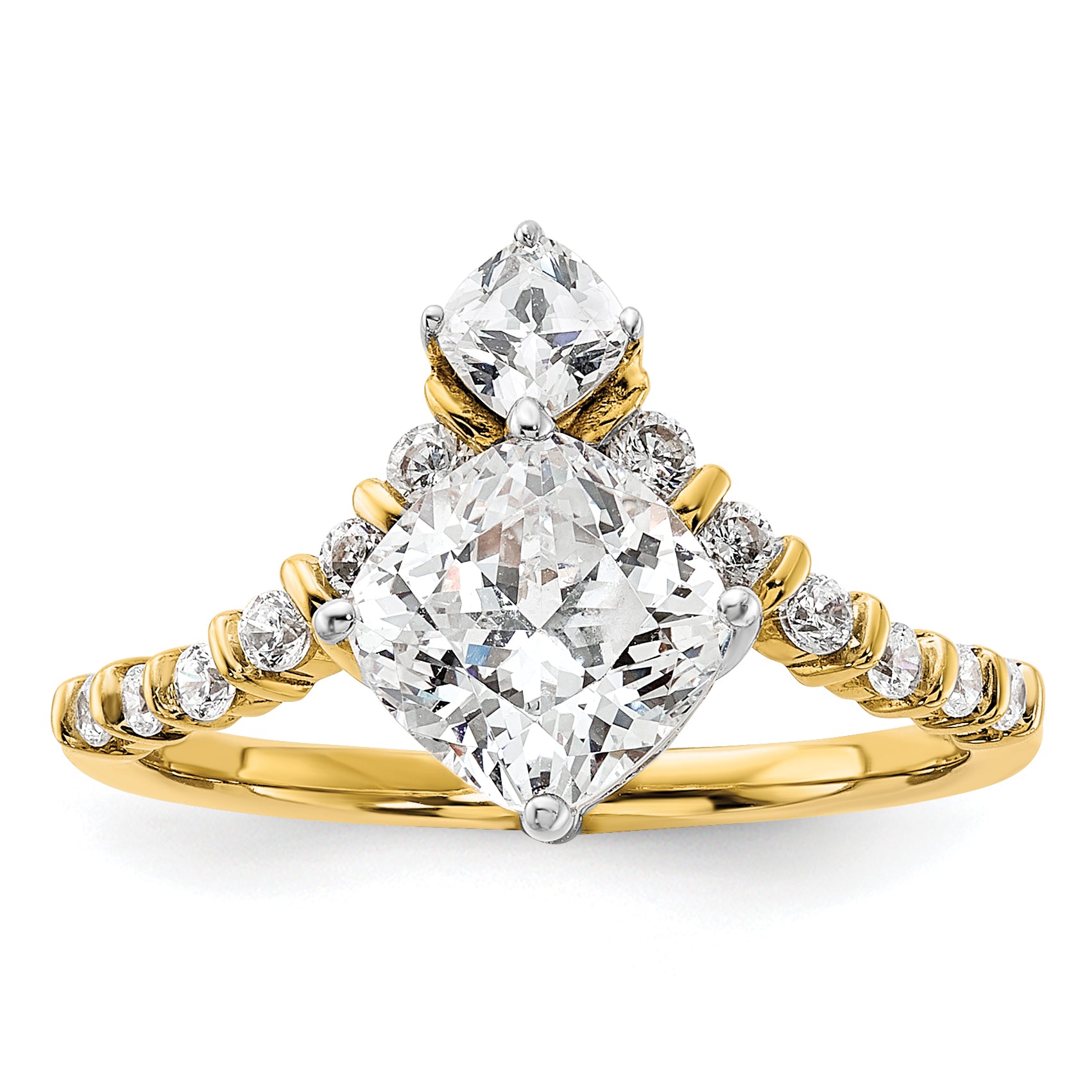 14K Yellow Gold Asymmetric (Holds 1.5 Carat (7.00X6.9mm) Cushion Center) 5/8 Diamond Semi Mount Engagement Ring