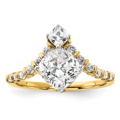 14K Yellow Gold Asymmetric (Holds 1.5 Carat (7.00X6.9mm) Cushion Center) 5/8 Diamond Semi Mount Engagement Ring