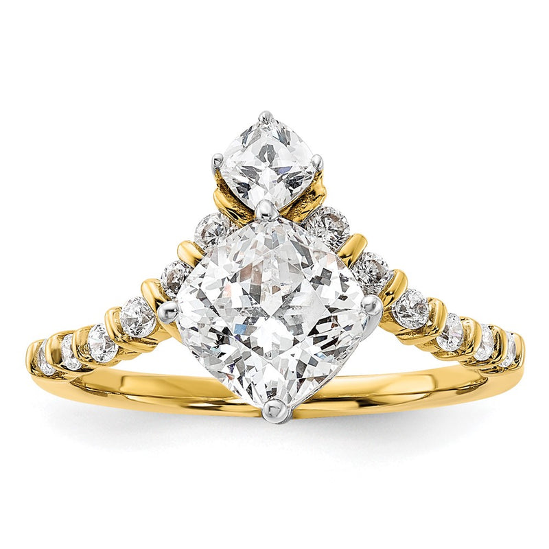 14K Yellow Gold Asymmetric (Holds 1.5 Carat (7.00X6.9mm) Cushion Center) 5/8 Diamond Semi Mount Engagement Ring