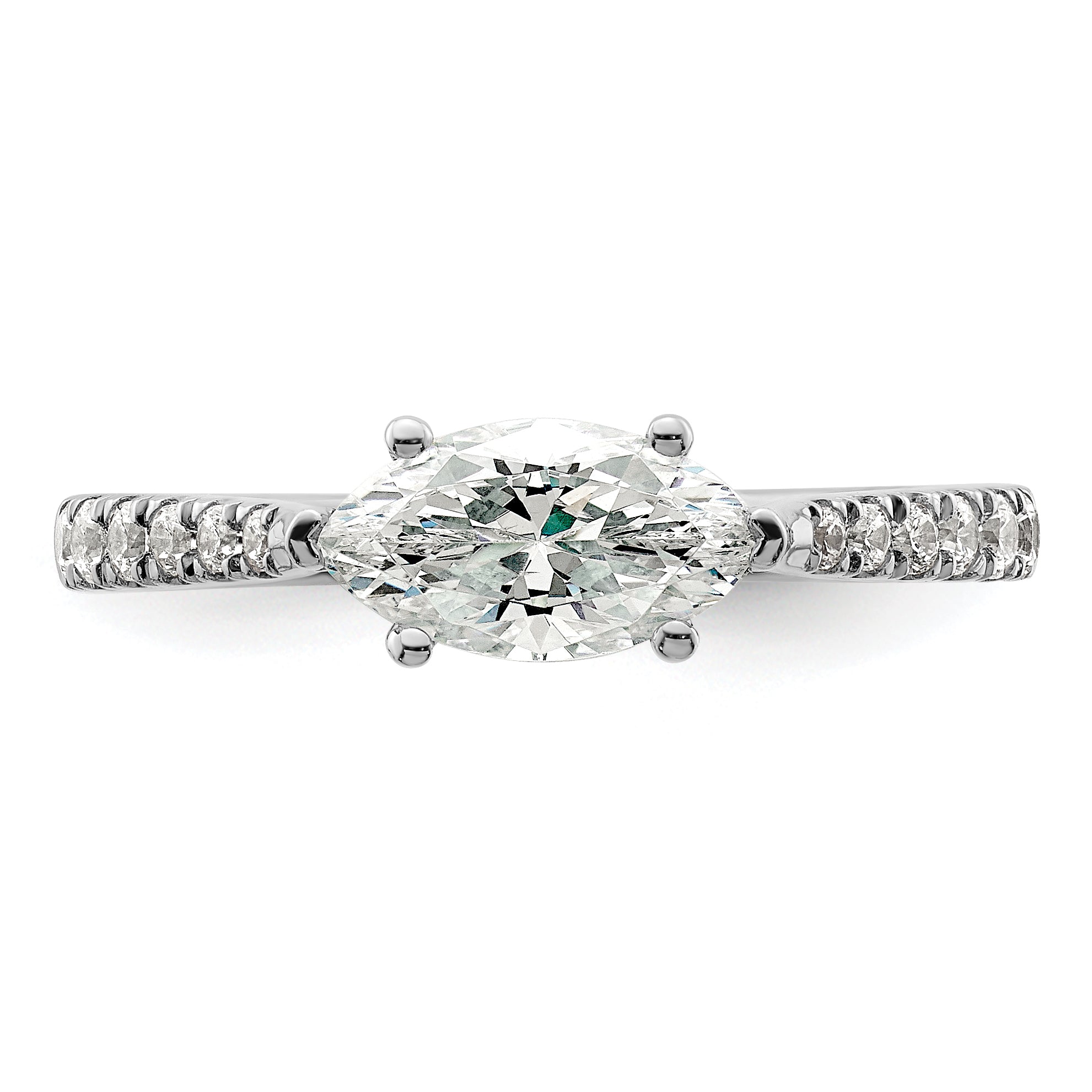 14K White Gold East West (Holds 3/4 Carat (9.2X5.00mm) Marquise Center) 1/5 Diamond Semi Mount Engagement Ring