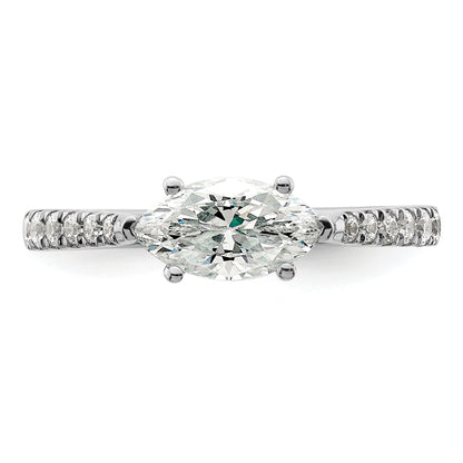 14K White Gold East West (Holds 3/4 Carat (9.2X5.00mm) Marquise Center) 1/5 Diamond Semi Mount Engagement Ring