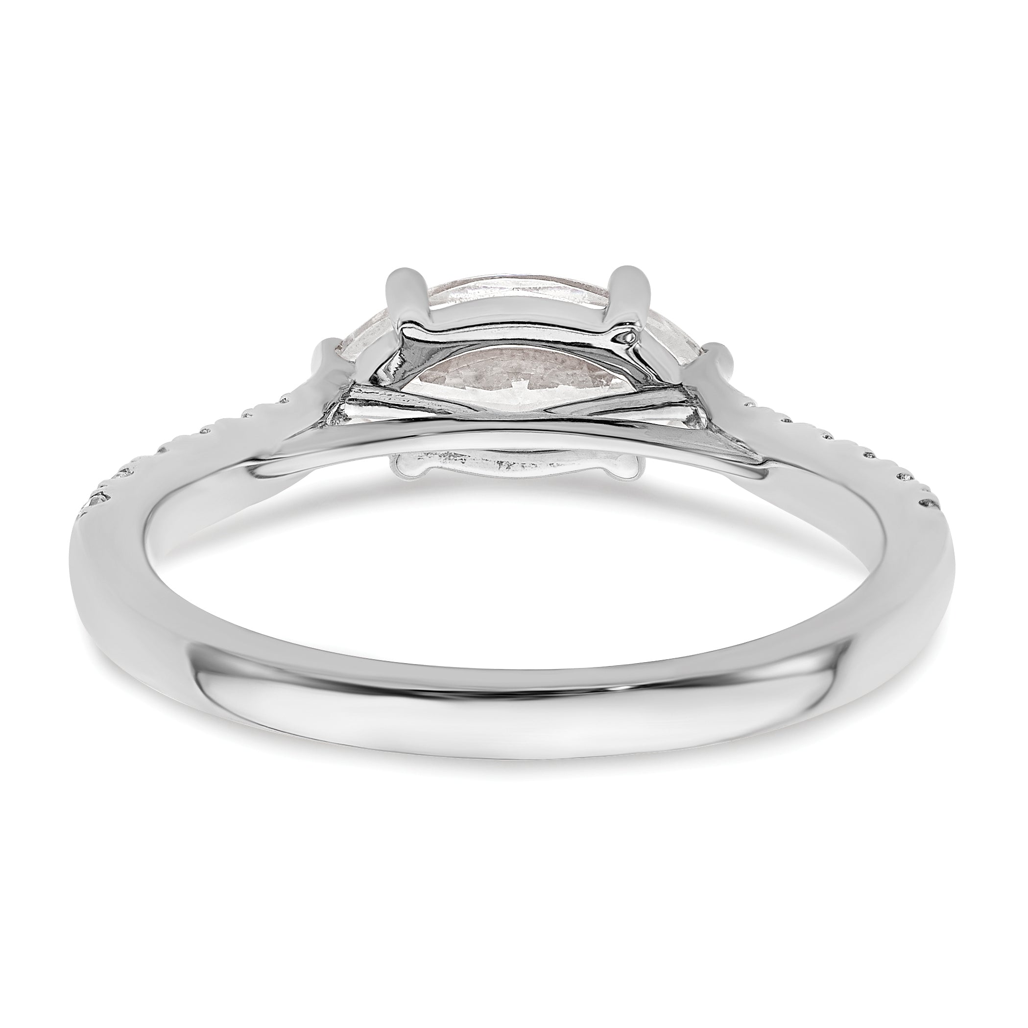 14K White Gold East West (Holds 3/4 Carat (9.2X5.00mm) Marquise Center) 1/5 Diamond Semi Mount Engagement Ring