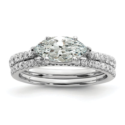 14K White Gold East West (Holds 3/4 Carat (9.2X5.00mm) Marquise Center) 1/5 Diamond Semi Mount Engagement Ring