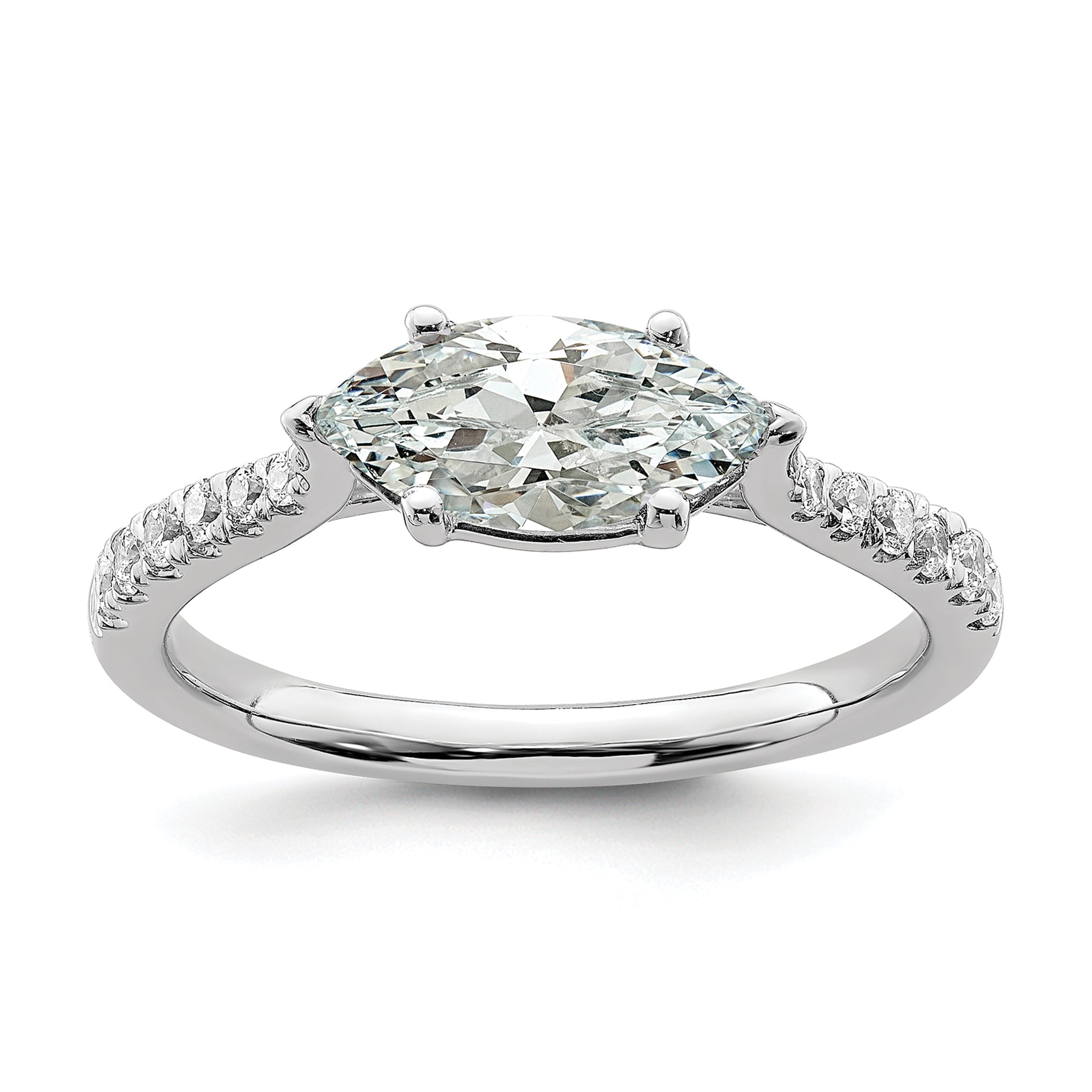 14K White Gold East West (Holds 3/4 Carat (9.2X5.00mm) Marquise Center) 1/5 Diamond Semi Mount Engagement Ring