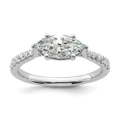 14K White Gold East West (Holds 3/4 Carat (9.2X5.00mm) Marquise Center) 1/5 Diamond Semi Mount Engagement Ring