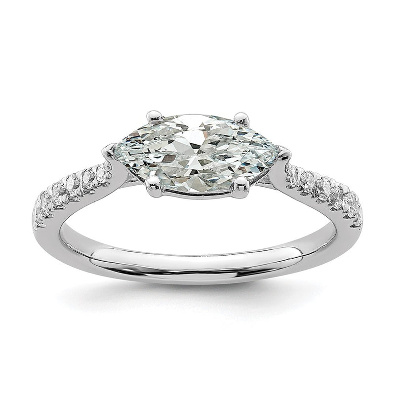 14K White Gold East West (Holds 3/4 Carat (9.2X5.00mm) Marquise Center) 1/5 Diamond Semi Mount Engagement Ring
