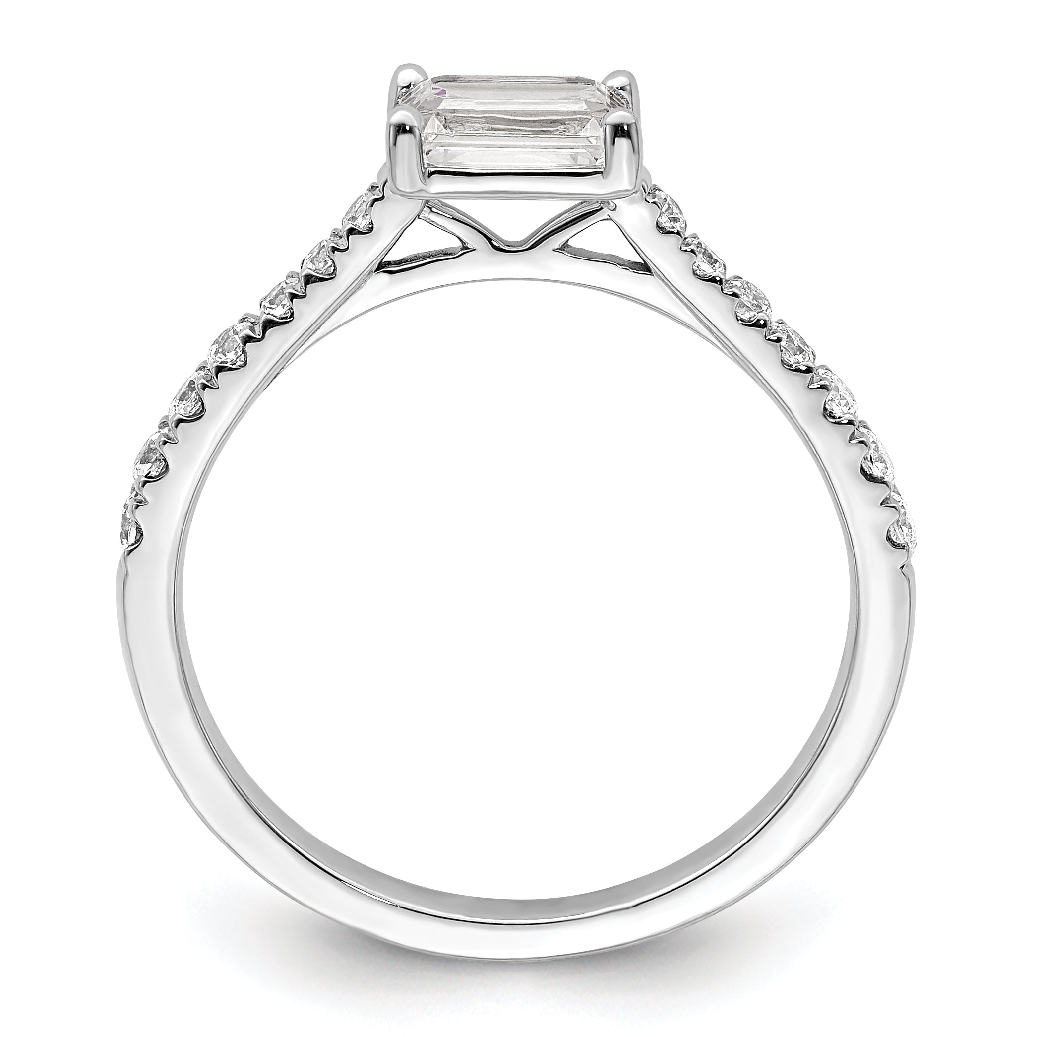 14K White Gold East West (Holds 3/4 Carat (6.1X4.5mm) Emerald Cut Center) 1/4 Diamond Semi Mount Engagement Ring