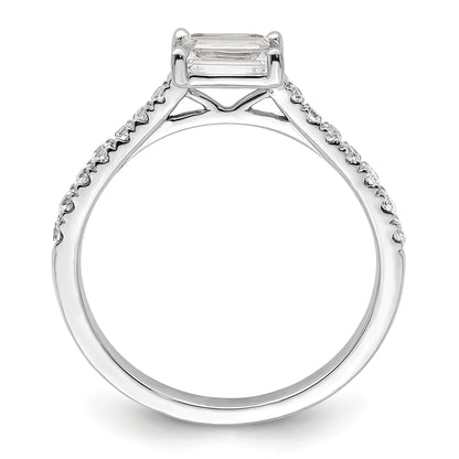 14K White Gold East West (Holds 3/4 Carat (6.1X4.5mm) Emerald Cut Center) 1/4 Diamond Semi Mount Engagement Ring