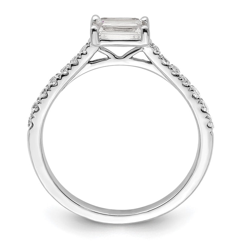 14K White Gold East West (Holds 3/4 Carat (6.1X4.5mm) Emerald Cut Center) 1/4 Diamond Semi Mount Engagement Ring