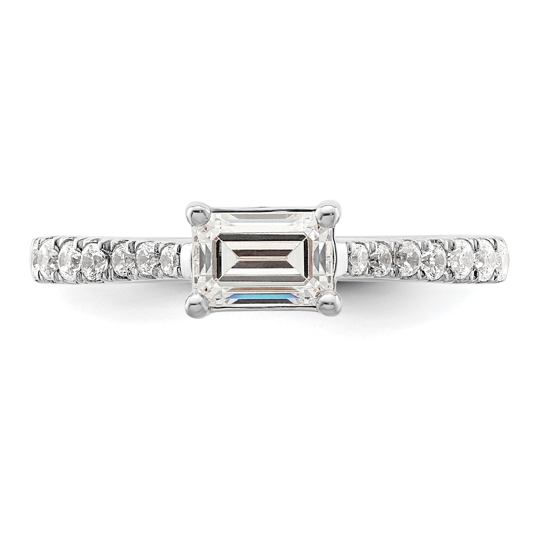 14K White Gold East West (Holds 3/4 Carat (6.1X4.5mm) Emerald Cut Center) 1/4 Diamond Semi Mount Engagement Ring