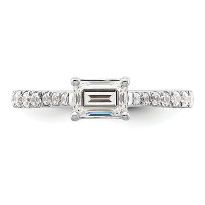 14K White Gold East West (Holds 3/4 Carat (6.1X4.5mm) Emerald Cut Center) 1/4 Diamond Semi Mount Engagement Ring