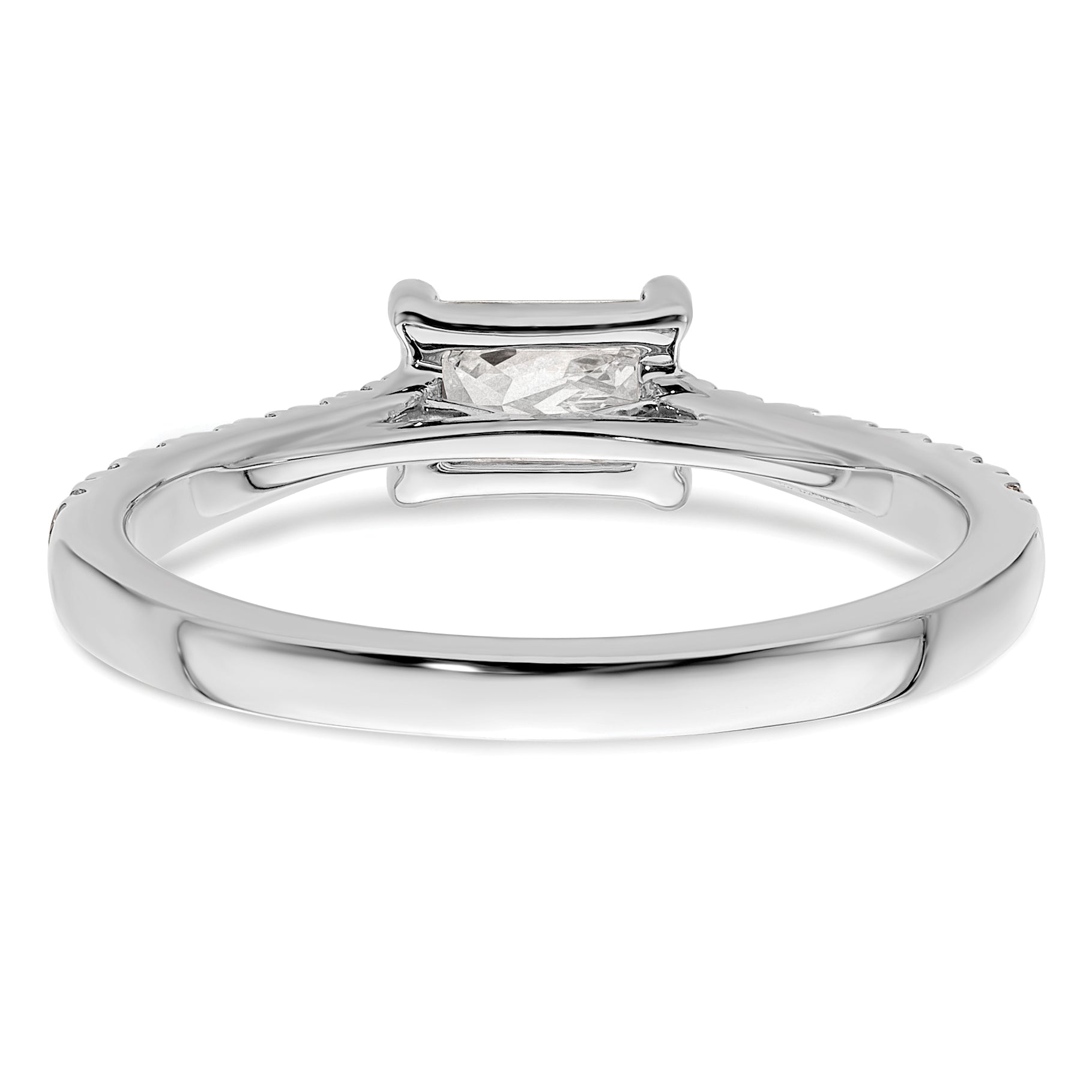 14K White Gold East West (Holds 3/4 Carat (6.1X4.5mm) Emerald Cut Center) 1/4 Diamond Semi Mount Engagement Ring