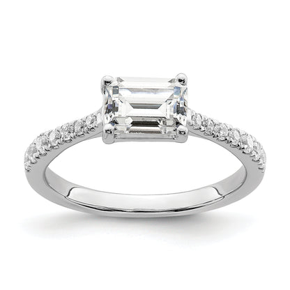 14K White Gold East West (Holds 3/4 Carat (6.1X4.5mm) Emerald Cut Center) 1/4 Diamond Semi Mount Engagement Ring